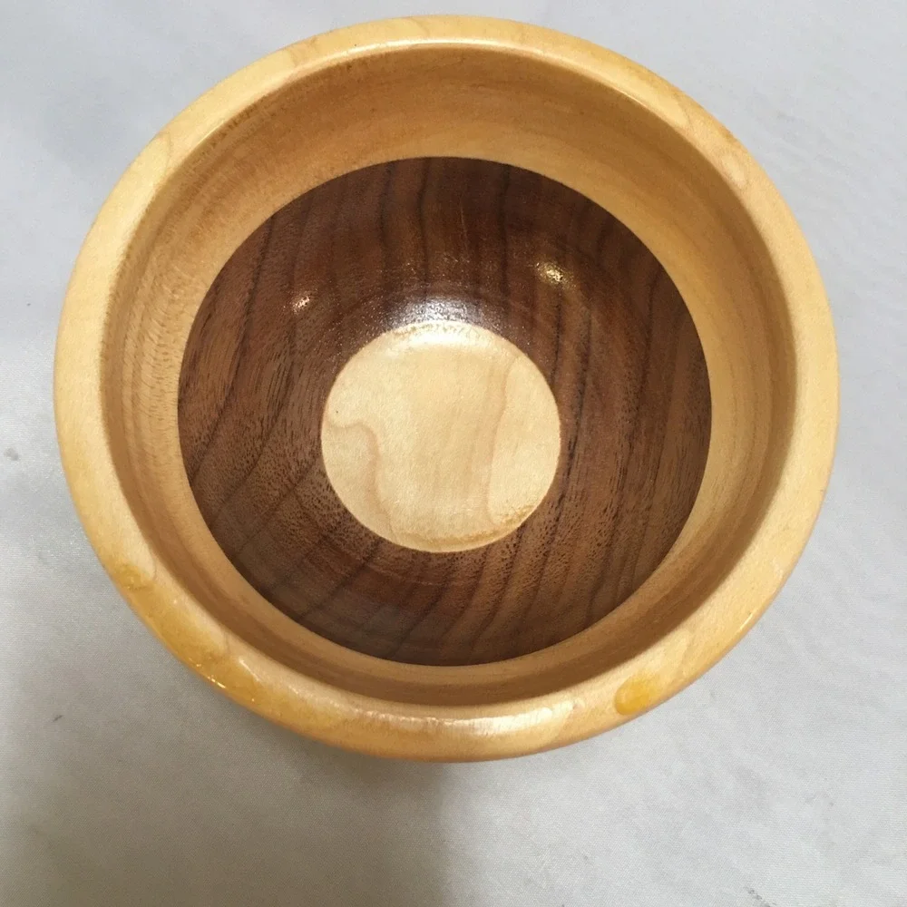 Hand Turned Wood Bowl Unisex Small Tan Brown Two Tone Cottagecore Farmhouse
